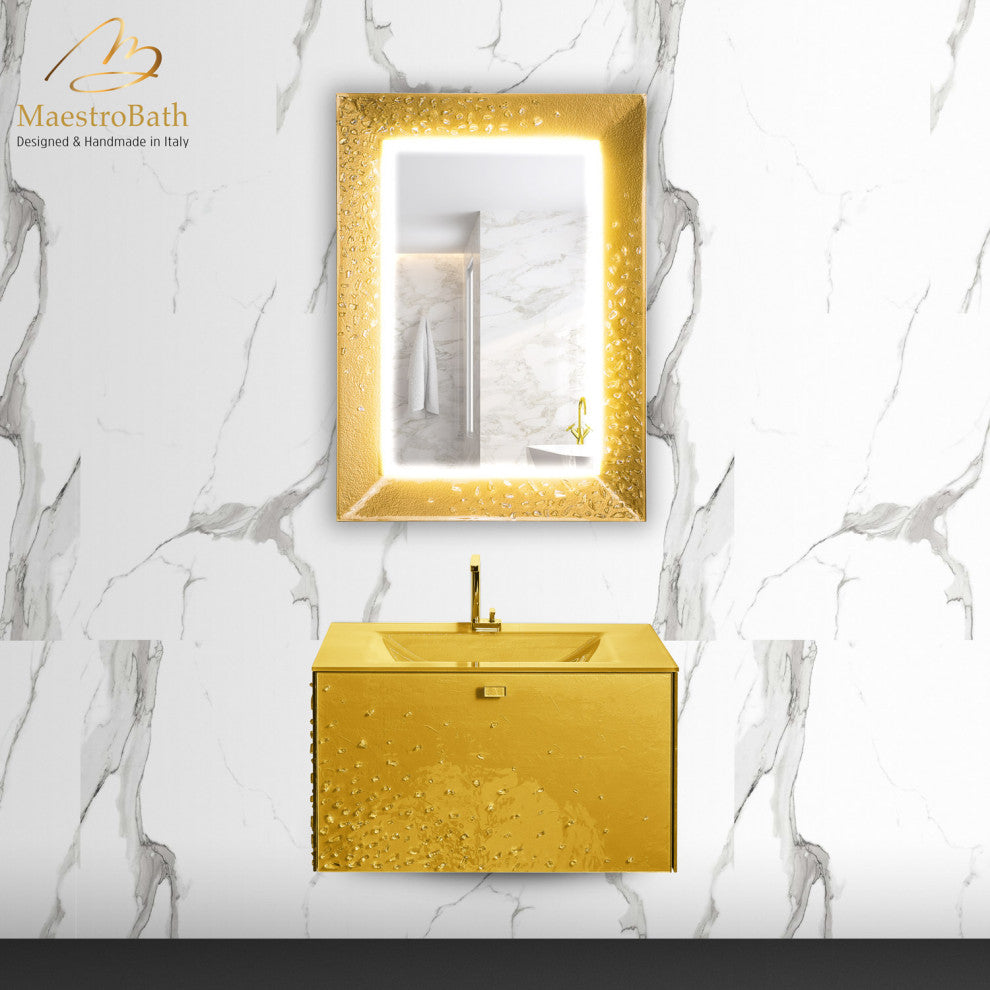Diva Luxury Murano Glass Drop-In Single Bathroom Vanity 32", Gold