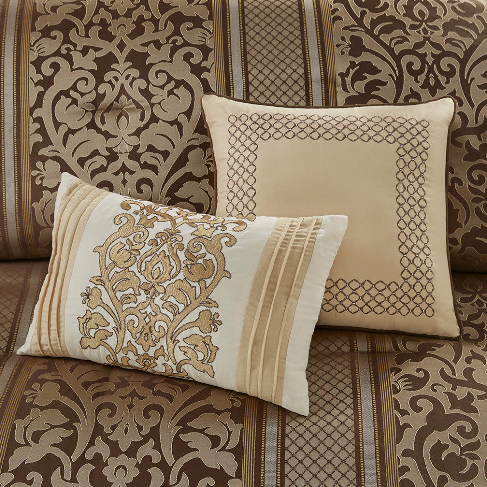 Madison Park Bella 6 Piece Jacquard Comforter Set With Throw Pillows