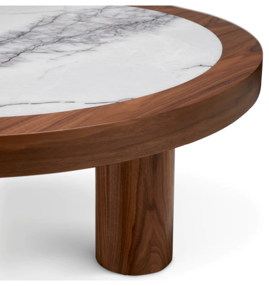Walnut Veneer Marble Coffee Table, Eichholtz Presedio