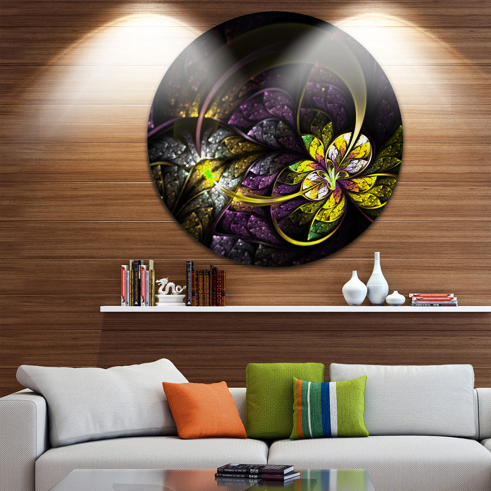 Dark Alien Digital Art Fractal Flower, Floral Round Metal Wall Art, 11"