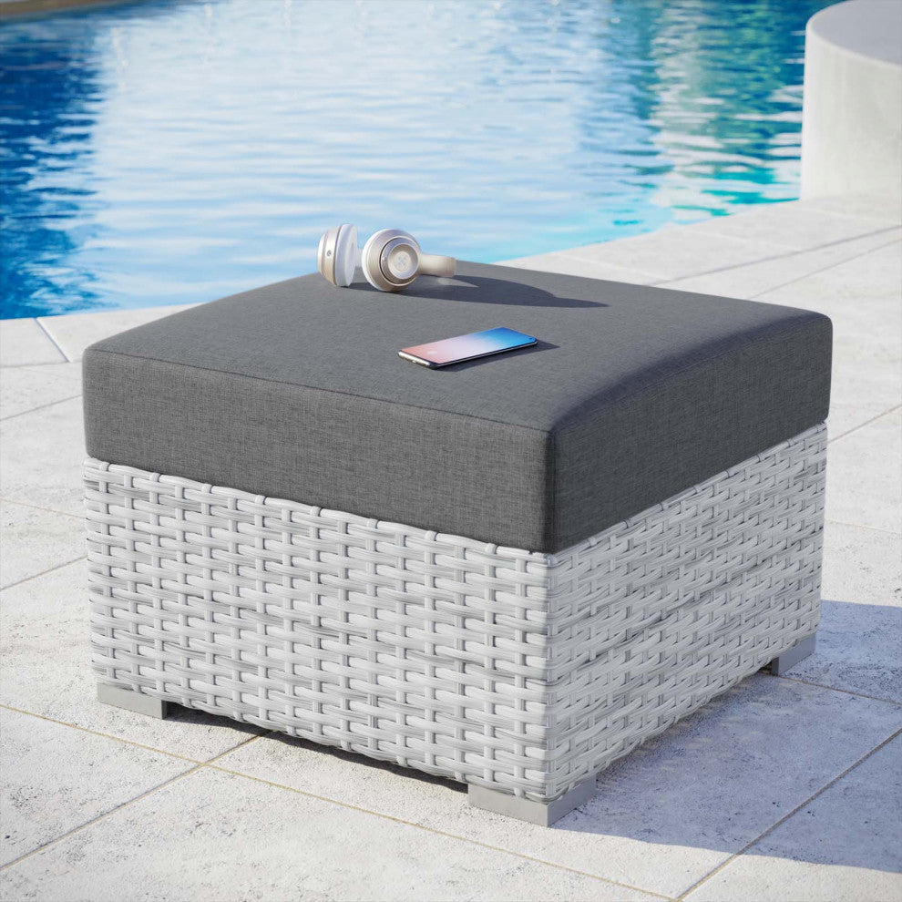 Convene Outdoor Patio Ottoman Light Gray Charcoal
