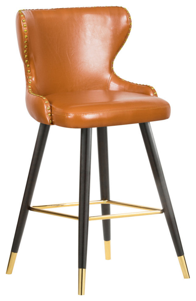 Hendrix Faux Leather Upholstered Bar Stool, Set of 2, Cognac