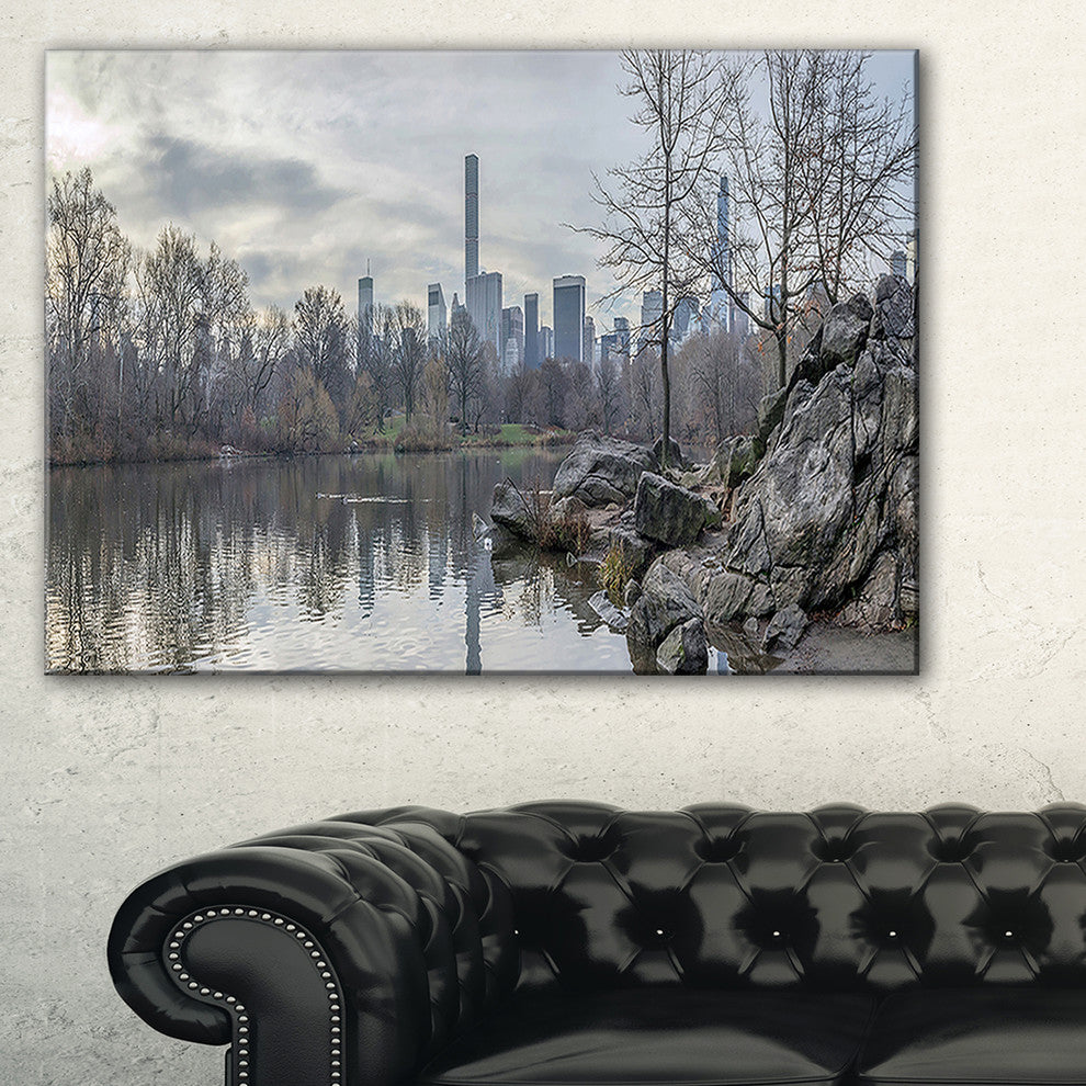 "Black And White Central Park Nyc" Landscape Wall Art, 32"x16"