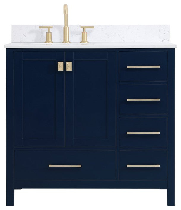 Iris 36" Single Bathroom Vanity, Blue With Backsplash
