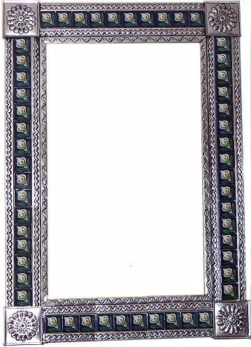 Big Silver Lily Tile Talavera Tin Mirror