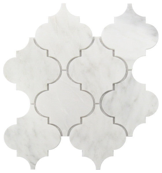 Interlocking Polished Tile, Carrara White Arabesque, 30 Sq. ft., 12"x12"