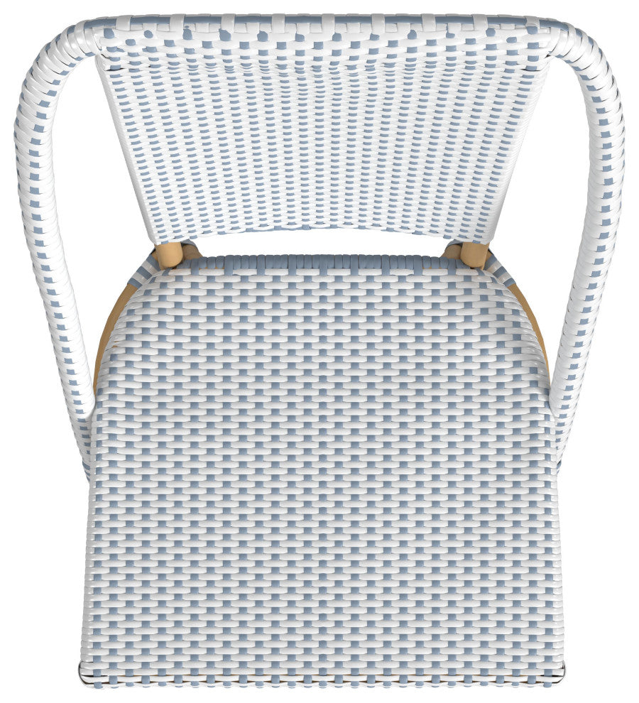 Tobias Outdoor Rattan and Metal Bistro Dining Chair, Blue and White