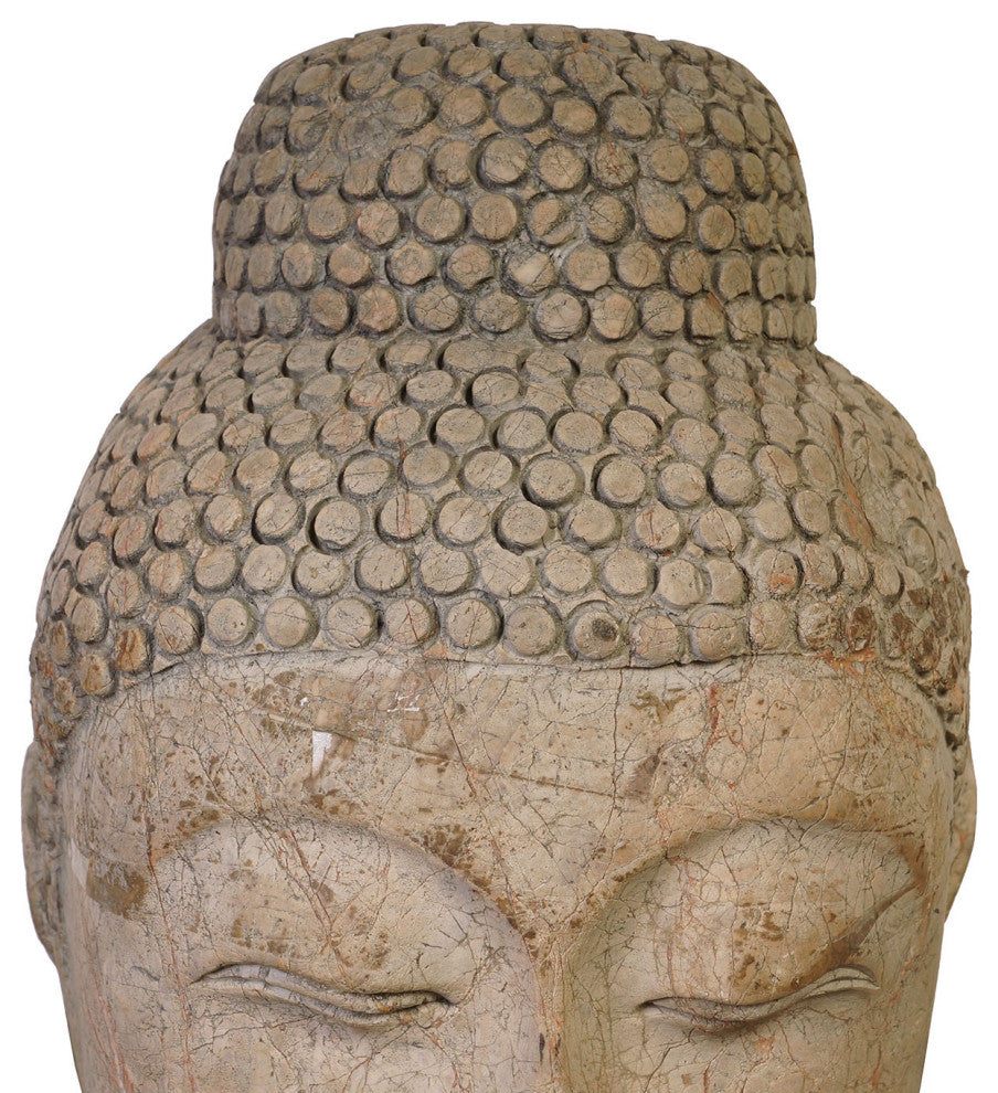 Consigned 14" Antique Chinese Carved Stone Buddha Head Statue