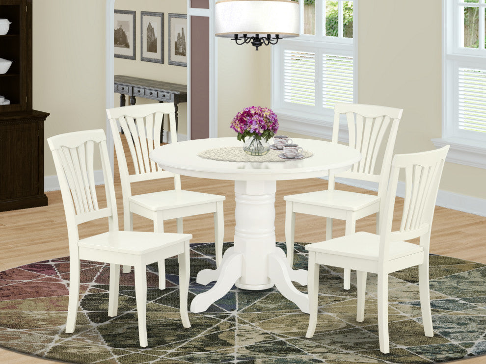 Shav5-Lwh-W 5Pc Round 42"Table And 4 Vertical Slatted Chairs