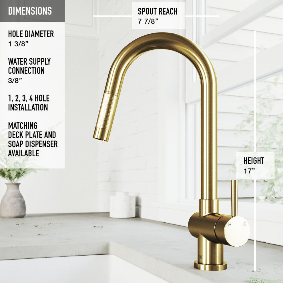 VIGO Gramercy 17" H Single Handle Pull-Down Sprayer Kitchen Faucet, Matte Brushed Gold, No Sensor, Without Extras