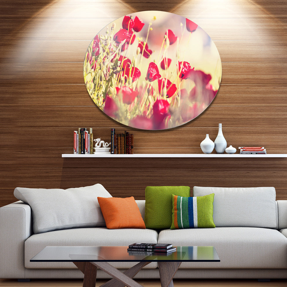 Poppy Flowers On Light Background, Flower Large Disc Metal Artwork, 23"