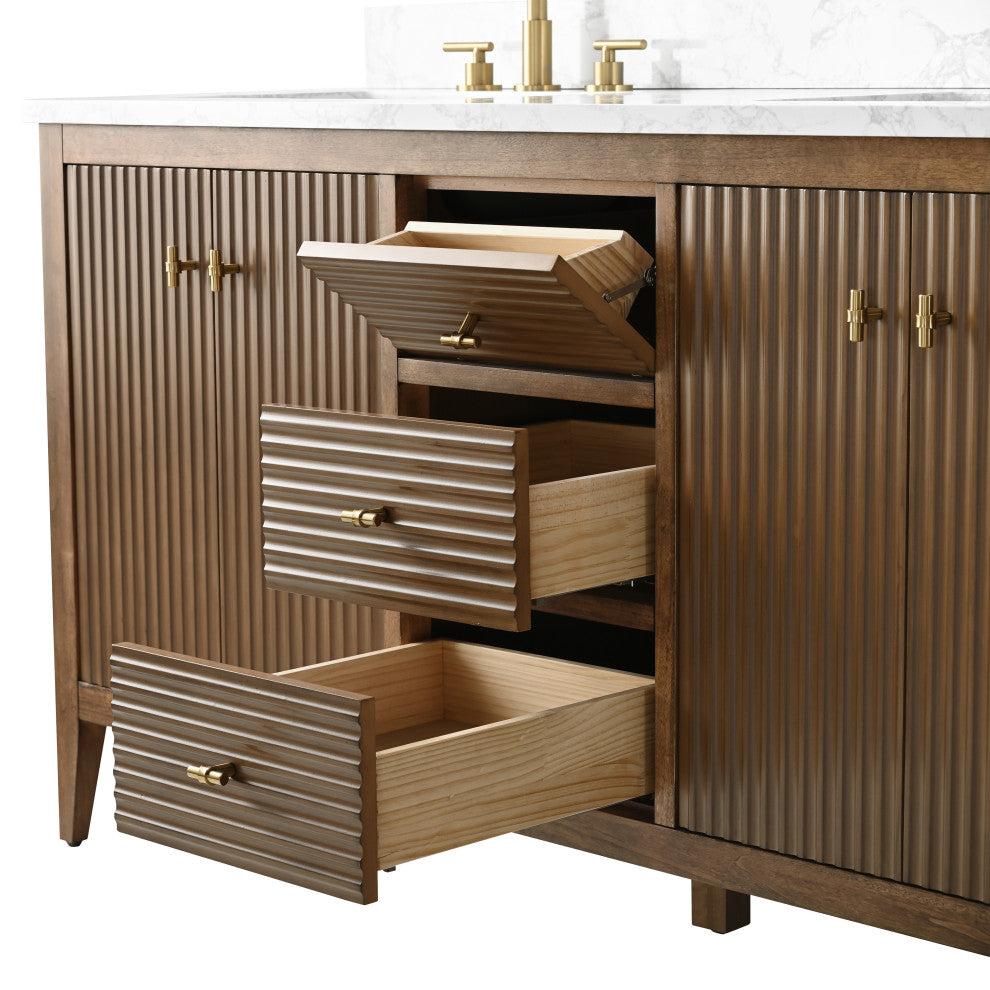 Vanity Art Freestanding Vanity, Walnut, 60", Double Sink, Golden Brushed