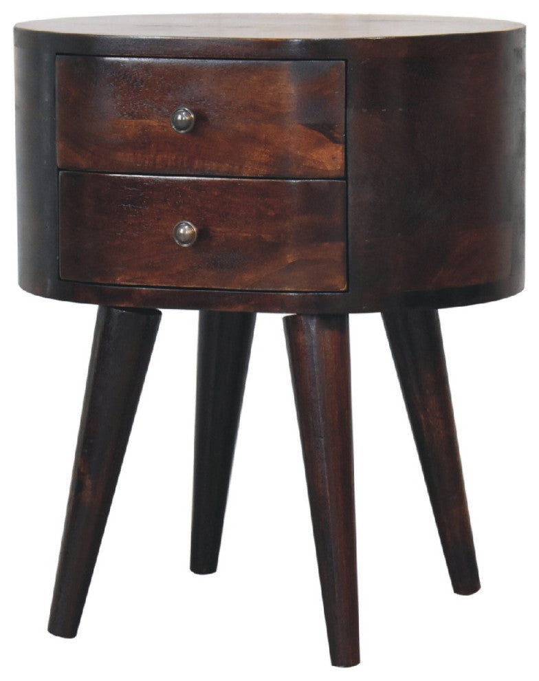 Light Walnut Rounded Nightstand Table