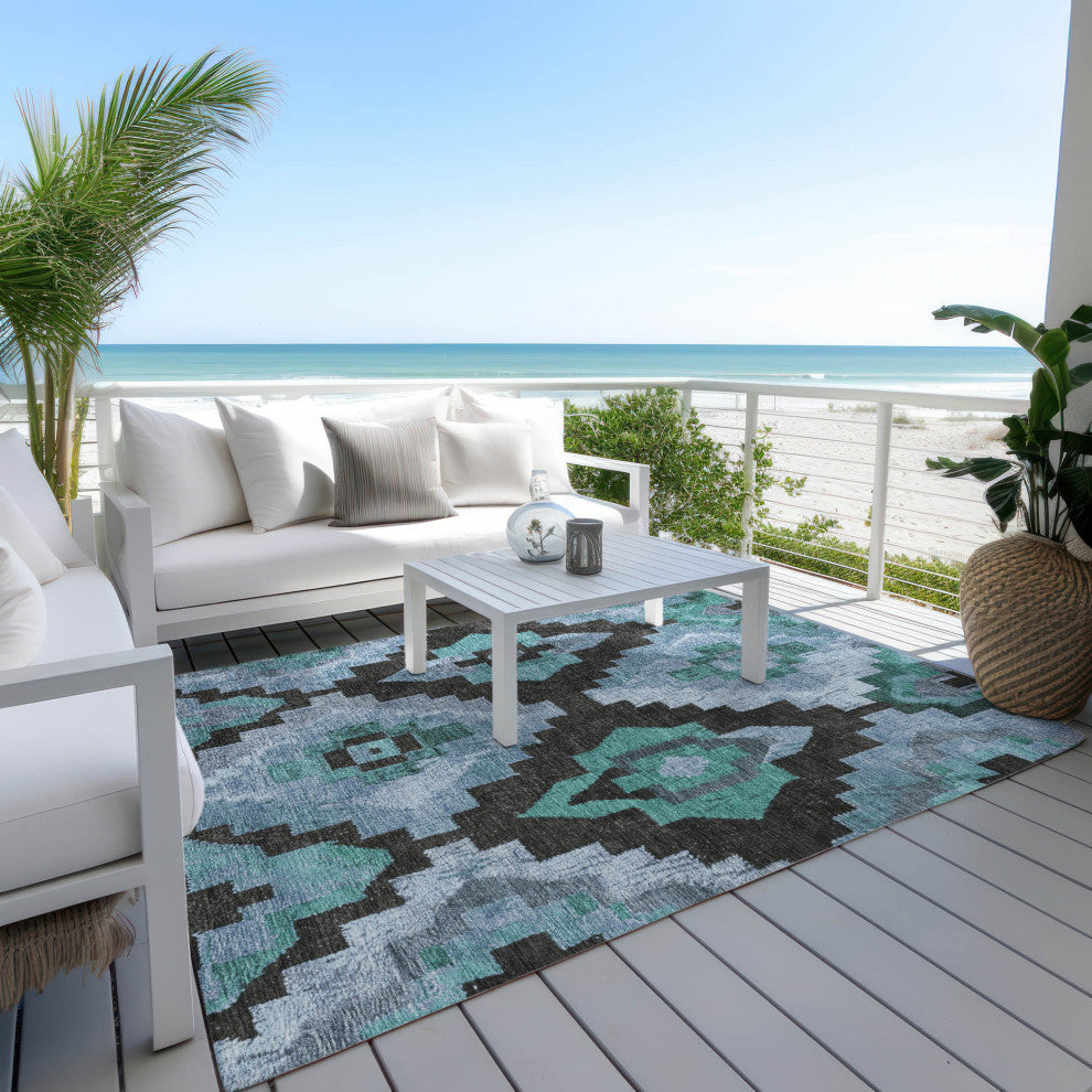 Machine Washable Indoor/Outdoor Chantille ACN1894 Teal 9' x 12' Rug