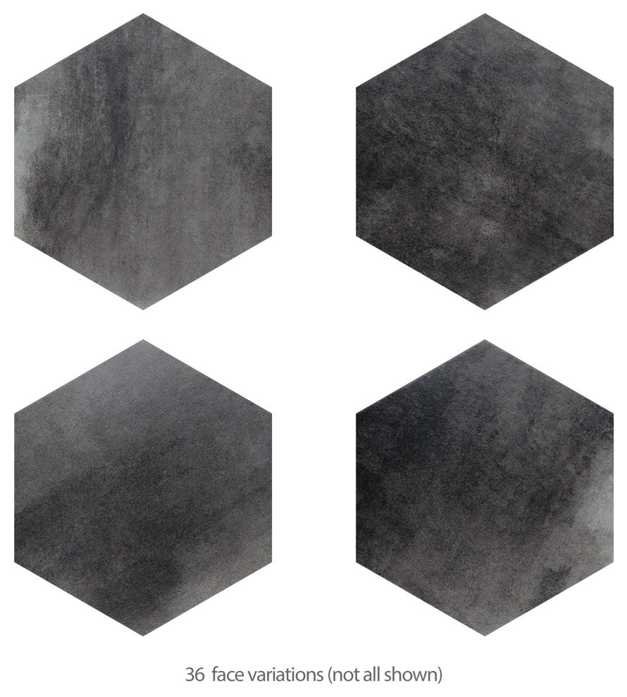 Industrial Hex Multi Mix Porcelain Floor and Wall Tile, Black