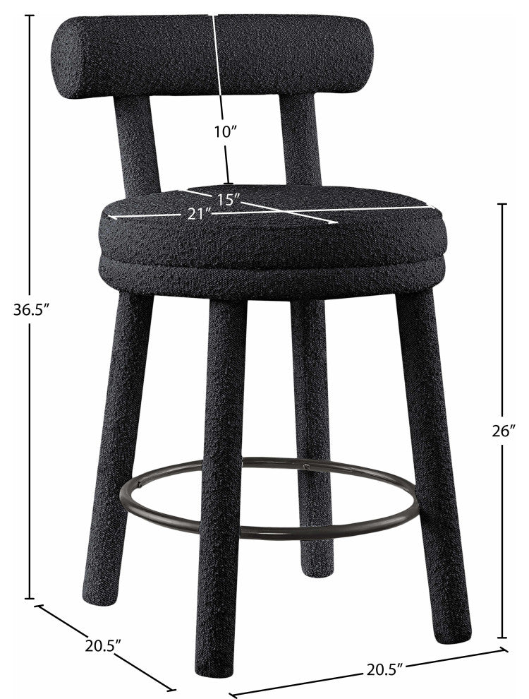 Parlor Black Boucle Fabric Stool, Set of 2, Black