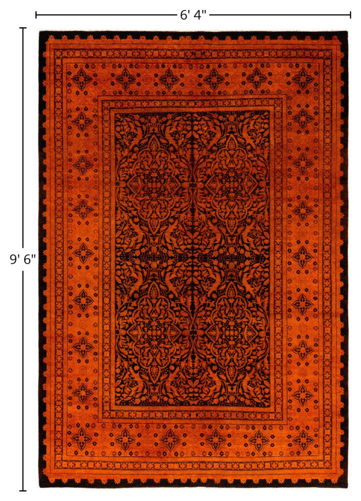 Overdyed One-of-a-Kind Hand-Knotted Area Rug Orange, 6' 4" x 9' 6"