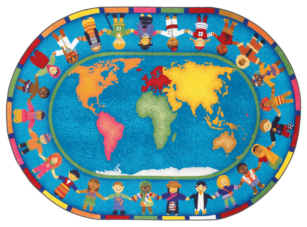 Kid Essentials Rug, Hands Around the World, 7'8"x10'9" Oval