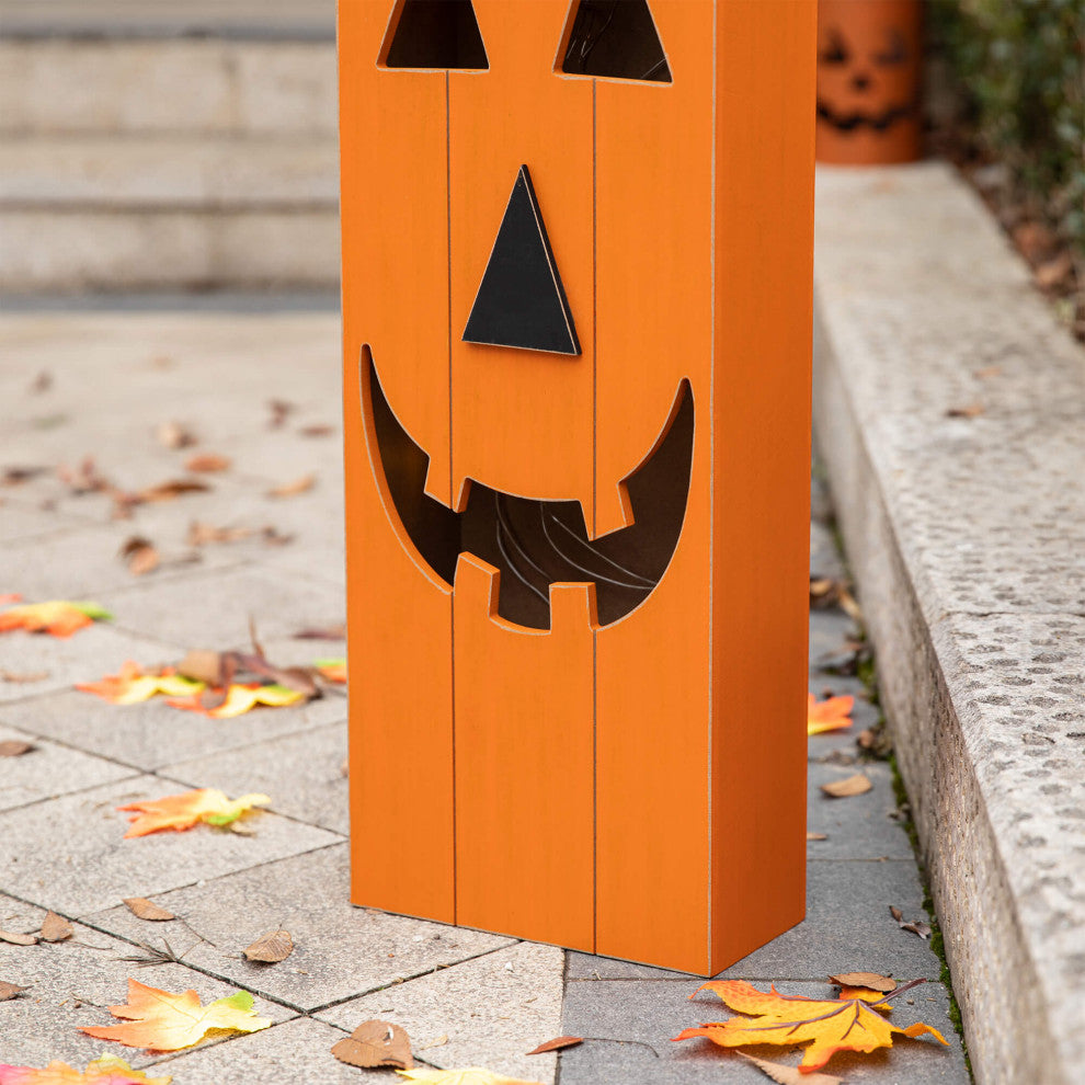 30" Height Lighted Halloween Wooden Pumpkin Porch Decor