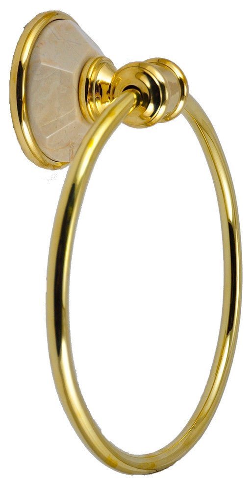 Towel Ring With Botticino Marble Accents, Unlacquered Bronze