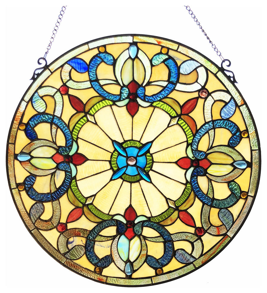 FRANCES Tiffany-Style Victorian Stained-Glass Window Panel, 22"