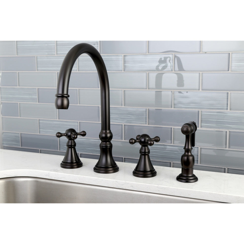 Kingston Brass Widespread Kitchen Faucet With Brass Sprayer, Oil Rubbed Bronze