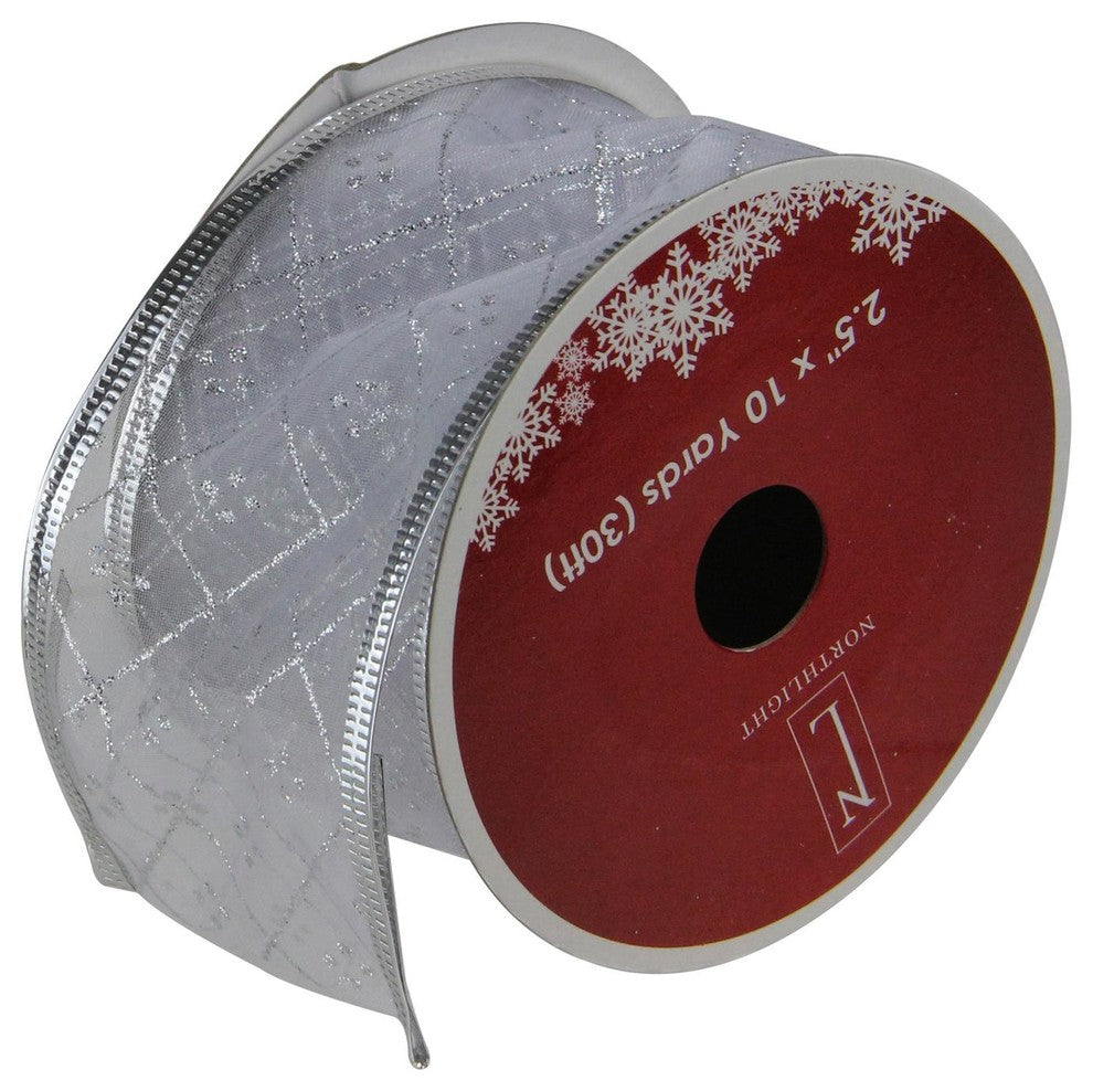 Silver Diamond Wired Christmas Craft Ribbon