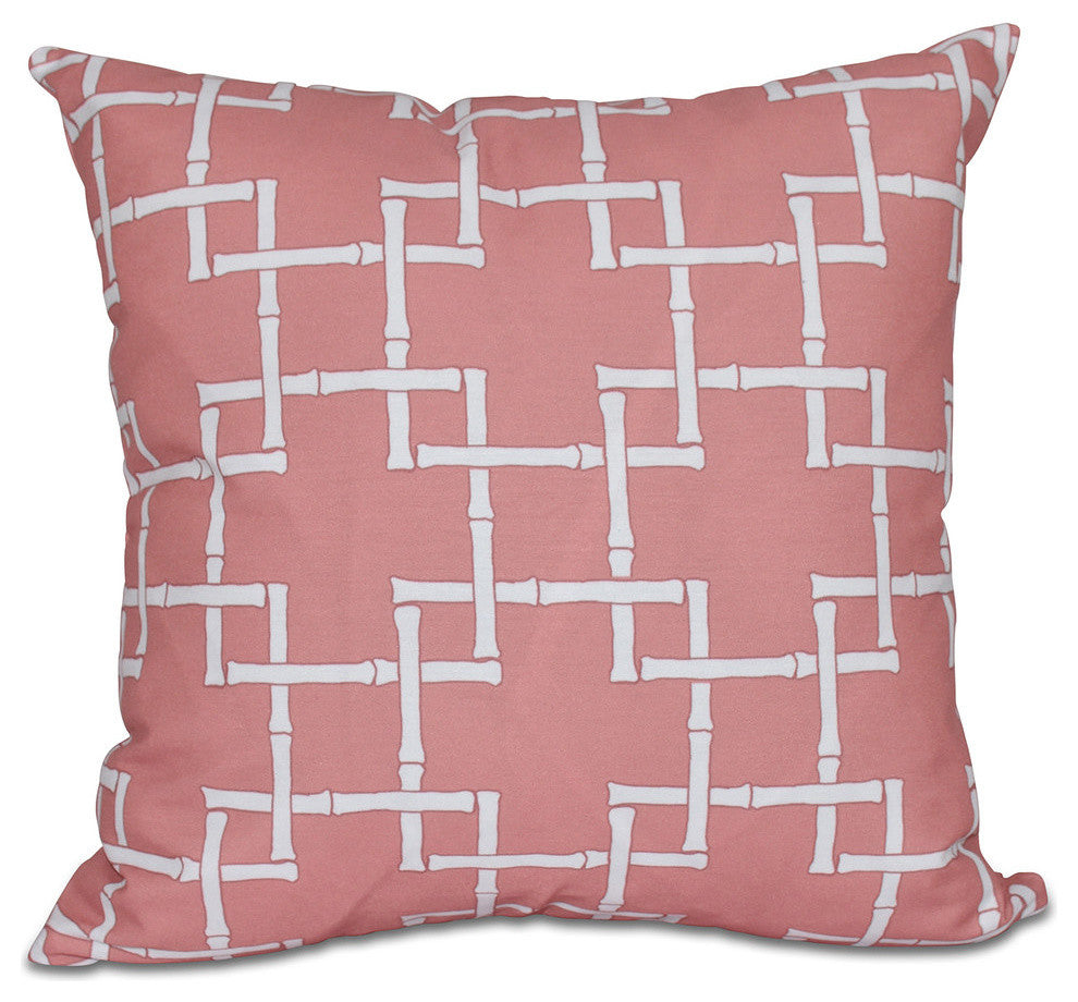 Bamboo 1, Geometric Print Outdoor Pillow, Coral, 18"x18"