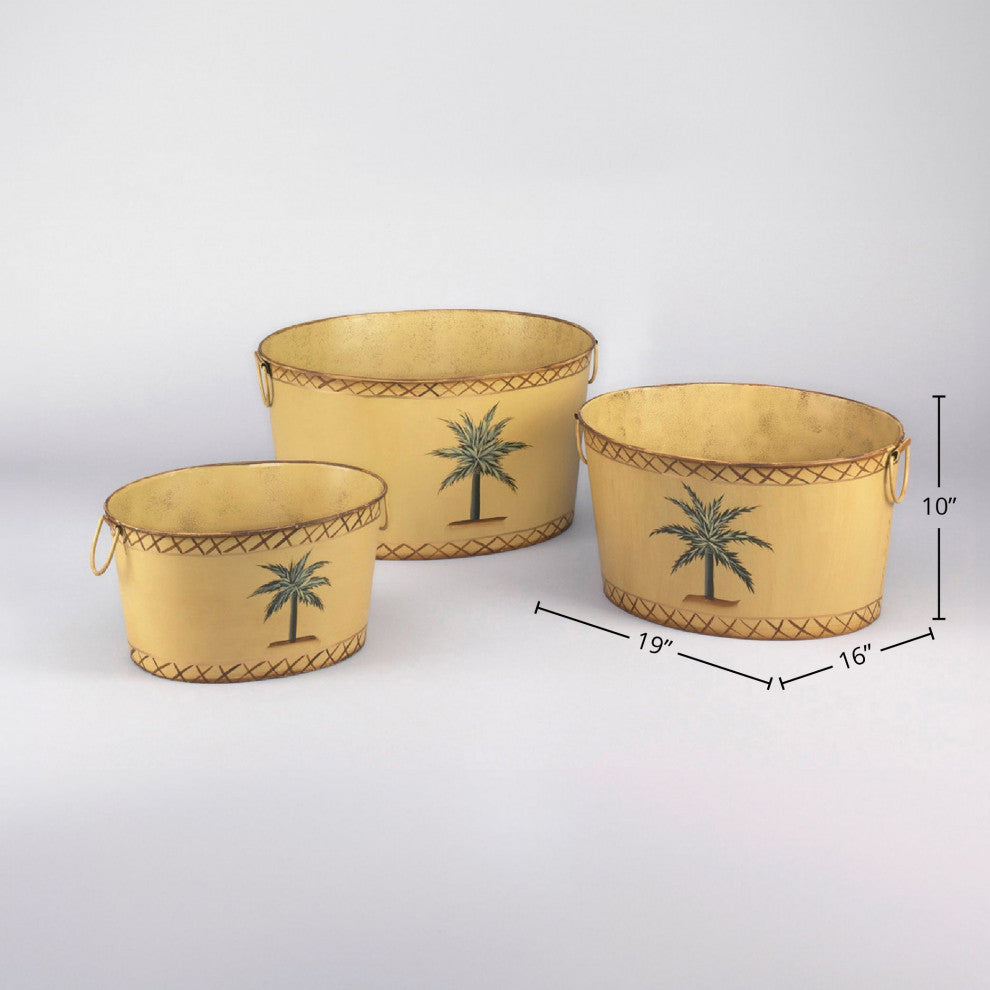 Huron Metal 3-Piece Pot Planter Set, Mustard