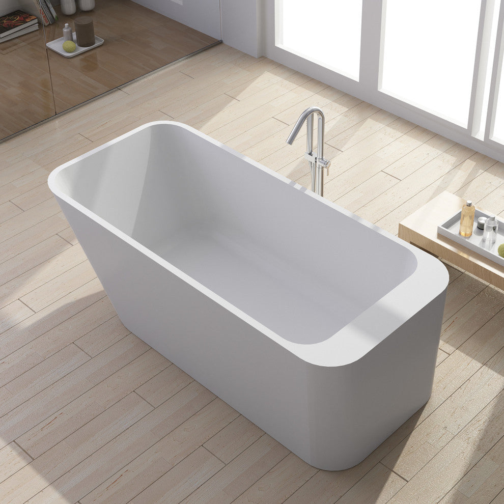 ADM Rounded Freestanding Bathtub, Matte White, 66.9"