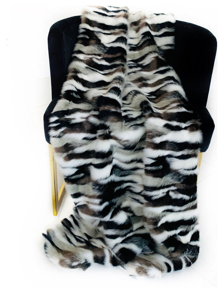 Plutus Black White Zebra Faux Fur Luxury Throw Blanket, 70"x90"