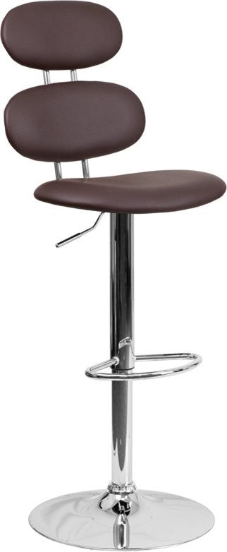 Estella Mid-Back Brown Vinyl Adjustable Barstool Swivel Seat, Footrest