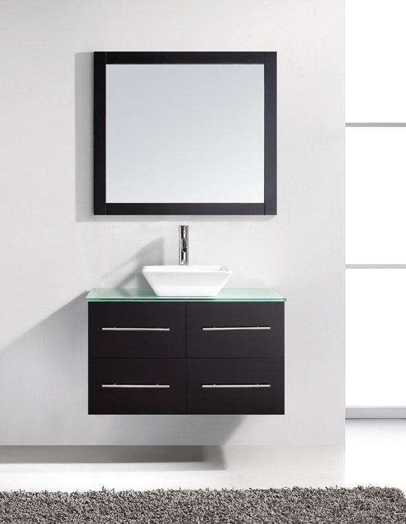 Marsala 35" Single Bathroom Vanity Set Espresso, Clear Tempered Glass Countertop