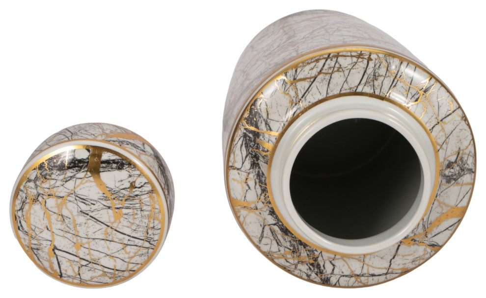 Ceramic 16" Jar With Gold Lid, White
