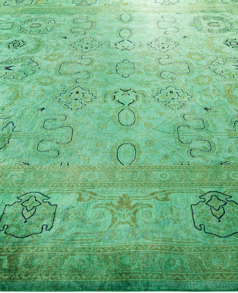 Overdyed One-of-a-Kind Hand-Knotted Area Rug Green, 8' 1" x 10' 3"