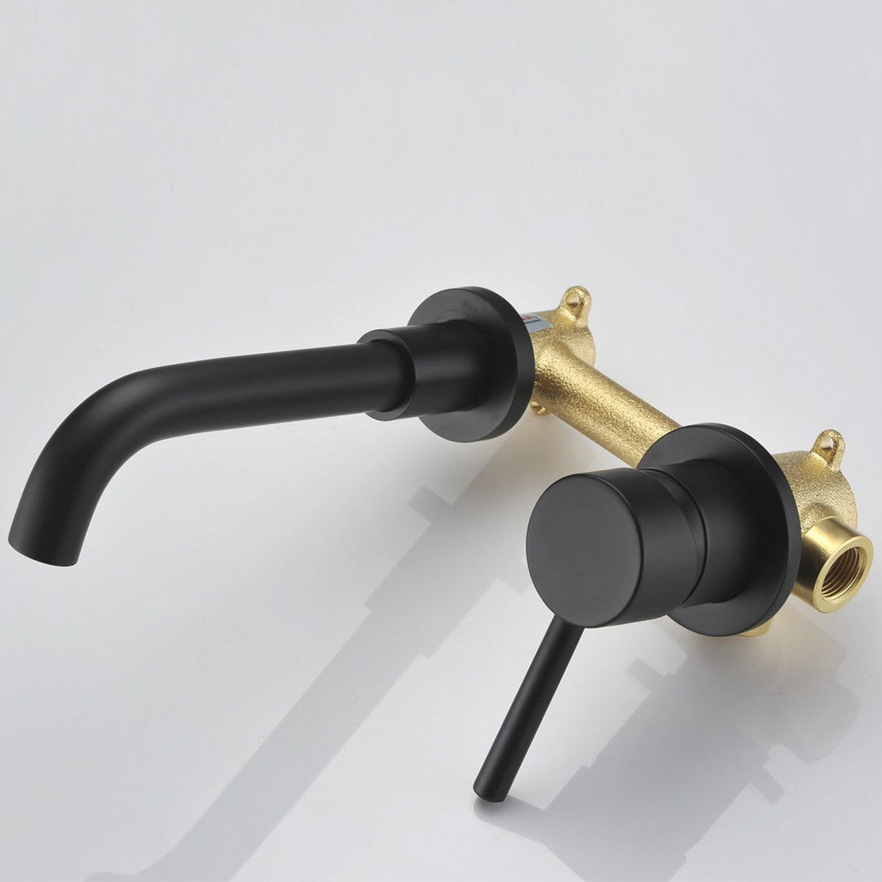 Wall Mount Single Handle Bathroom Sink Faucet, Matte Black