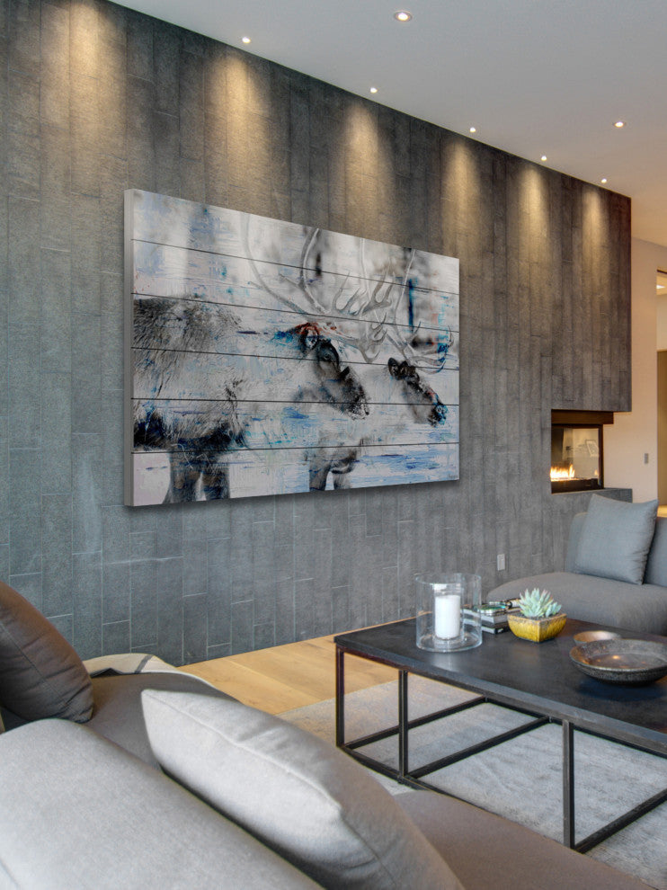 "Reindeer Pair" Painting Print on White Wood, 60"x40"