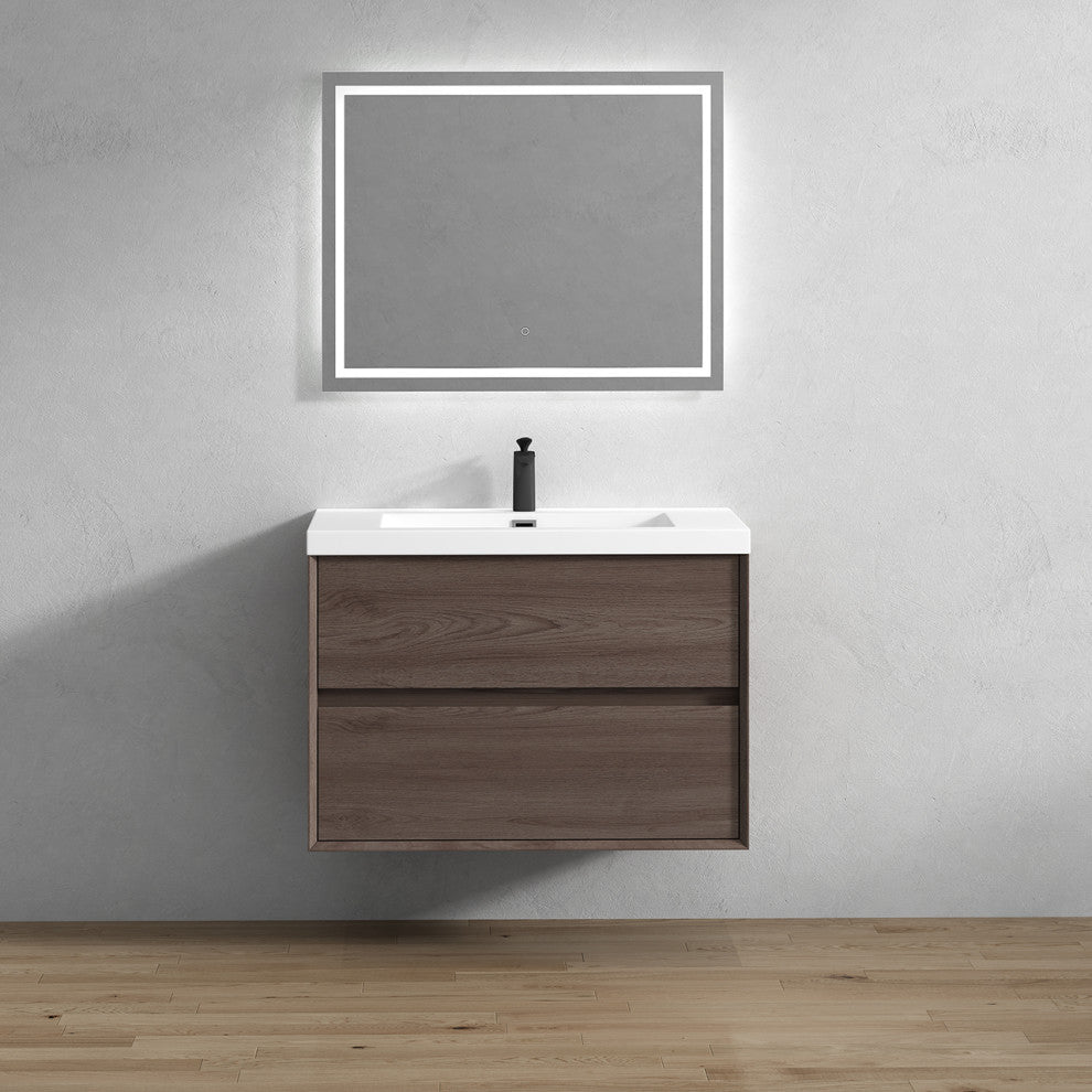 Kingdee Red Oak Wall Mounted Vanity With Reinforced Acrylic Sink, 36''