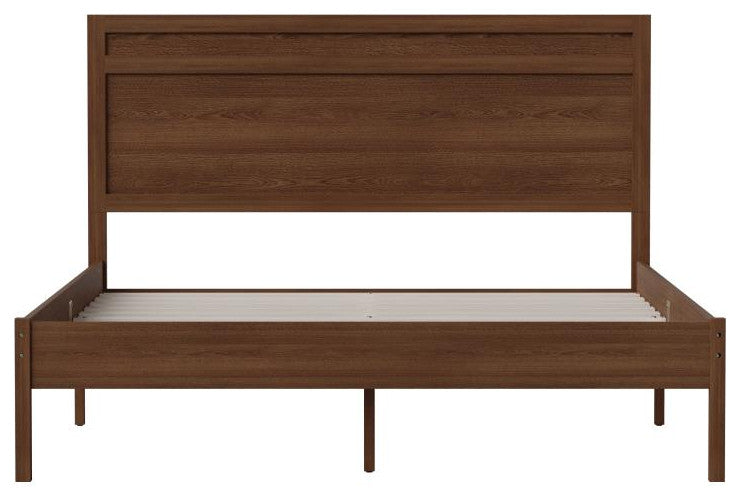 Kingston Solid Wood Platform Bed with Wooden Slats and Headboard, Brown, Queen
