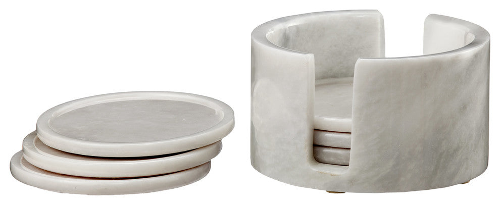 Dionysus Collection Black and Gold Marble 6 Piece Coaster Set w/Caddie, Cloudy W