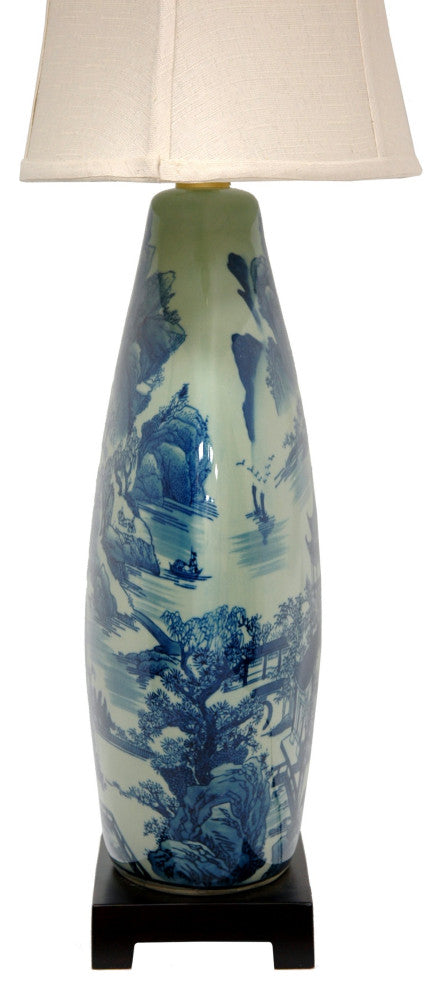 32" Blue and White Ming Landscape Vase Lamp