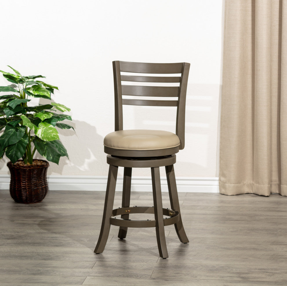 DTY Indoor Living Granby Slat Back Swivel Stool, 24" Counter Stool, Weathered Gray, French Gray