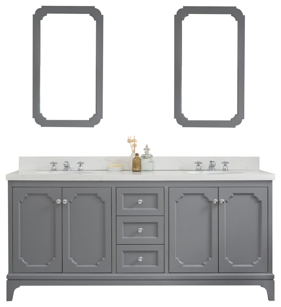 72" Wide Cashmere Gray Double Sink Quartz Carrara Bathroom Vanity