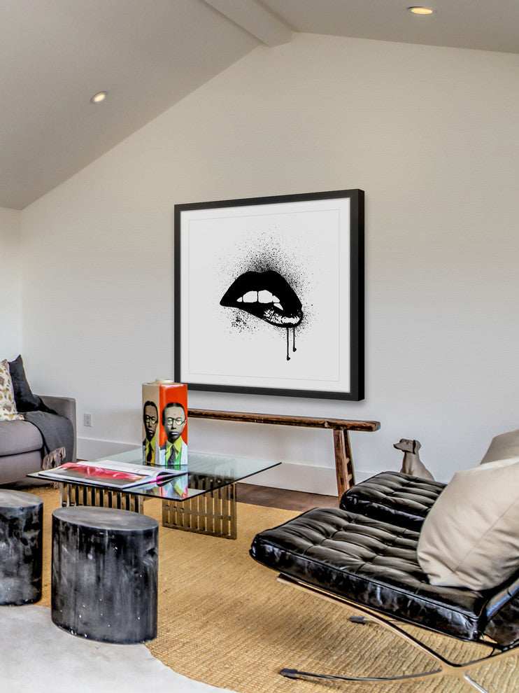 Marmont Hill, "Black Drip Lips" by Amanda Greenwood Framed Painting Print, 12x12