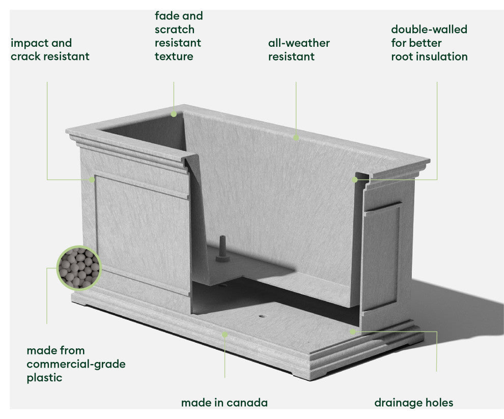 Brixton Long Planter, 33", Gray