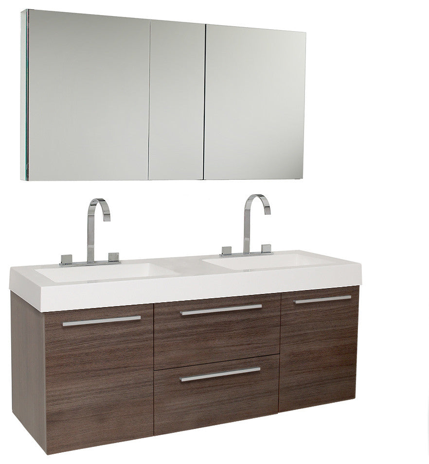 Opulento Gray Oak Modern Double Sink Bathroom Vanity, Faucet FFT3076CH