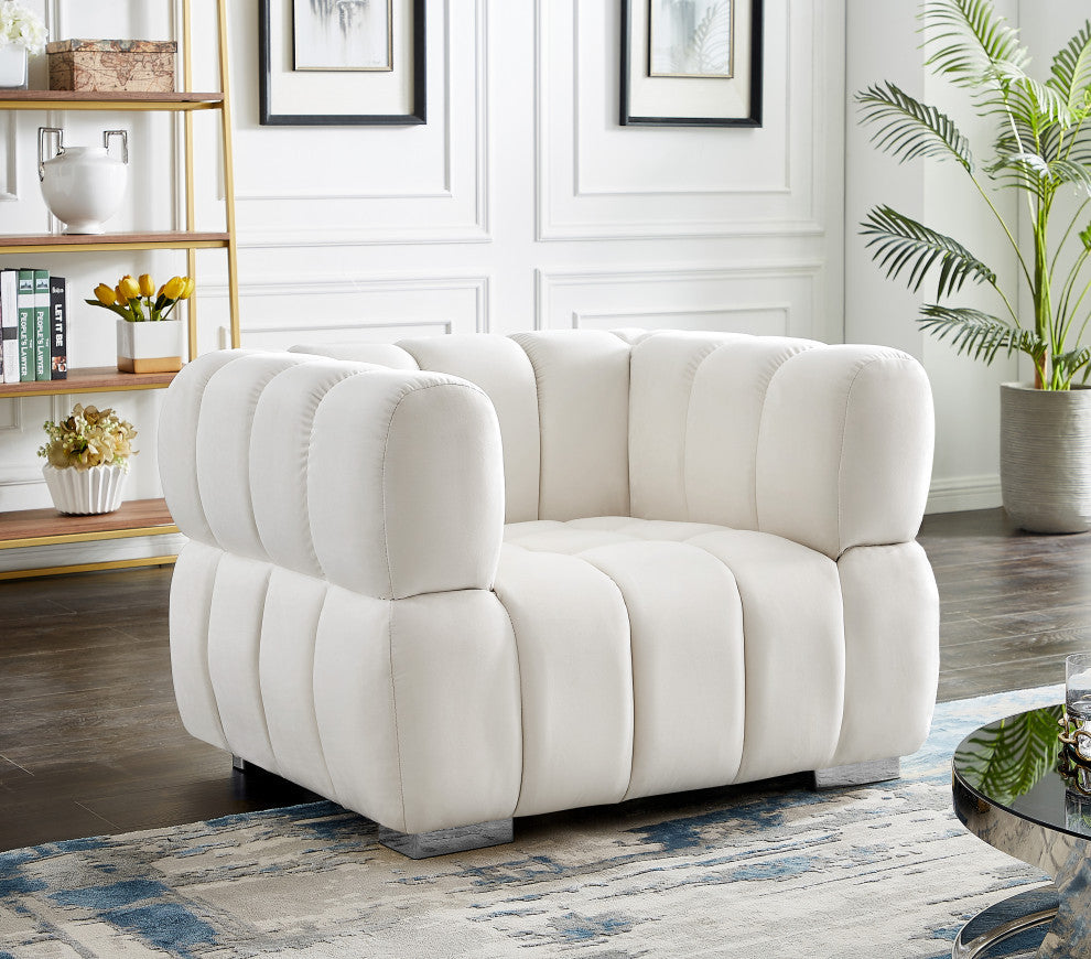 Gwen Velvet Upholstered Chair, Cream, Chair