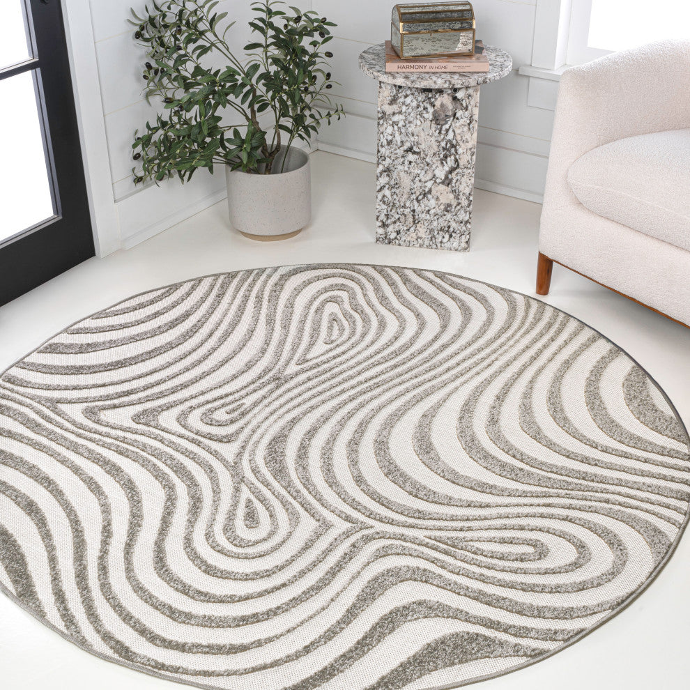 Maribo High-Low Abstract Groovy Striped Indoor/Outdoor Area Rug