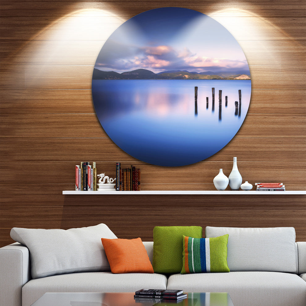 Colorful Clouds At Sunset, Seascape Photo Round Wall Art, 36"