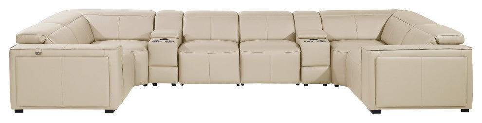 Niccolo Italian Leather 8-Piece U-Shaped 2 Power Reclining Sectional, Beige